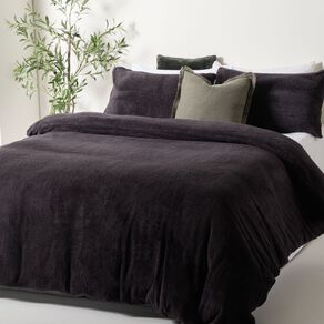 Living & Co Duvet Cover Set Teddy Fleece Black Queen