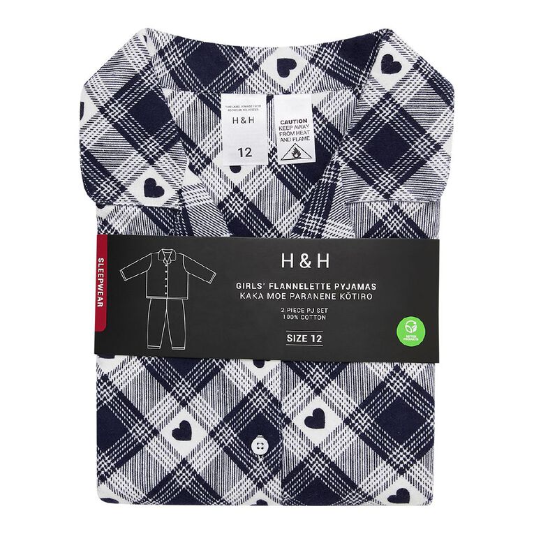 H&H Girls' Flannelette Button Up Pyjama Set, Blue Dark, hi-res
