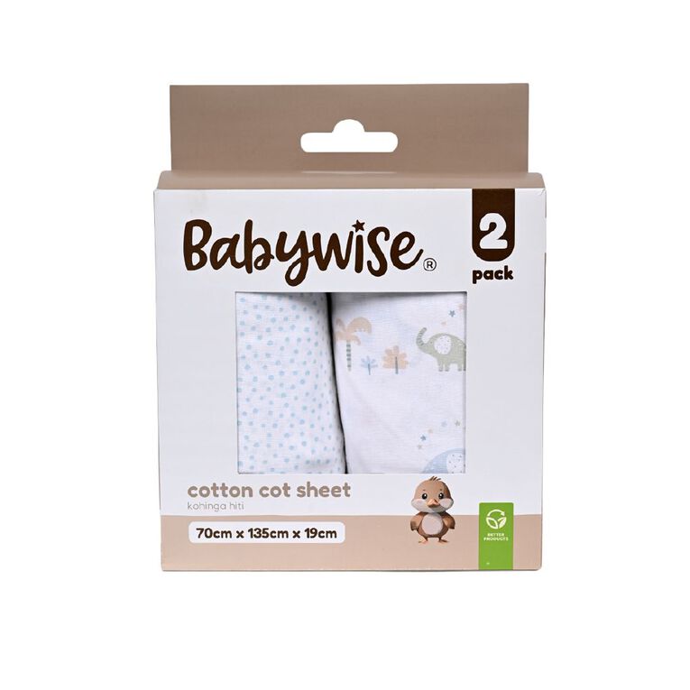 Babywise Cotton Cot Sheet Elephants 2 Pack, , hi-res