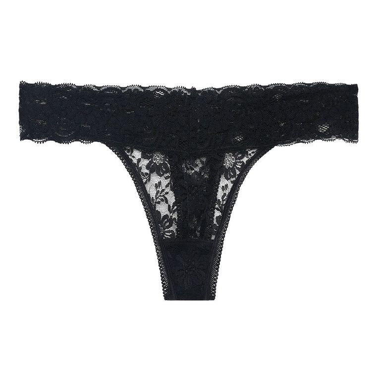 H&H Women's Poppy Lace G-String, Black, hi-res