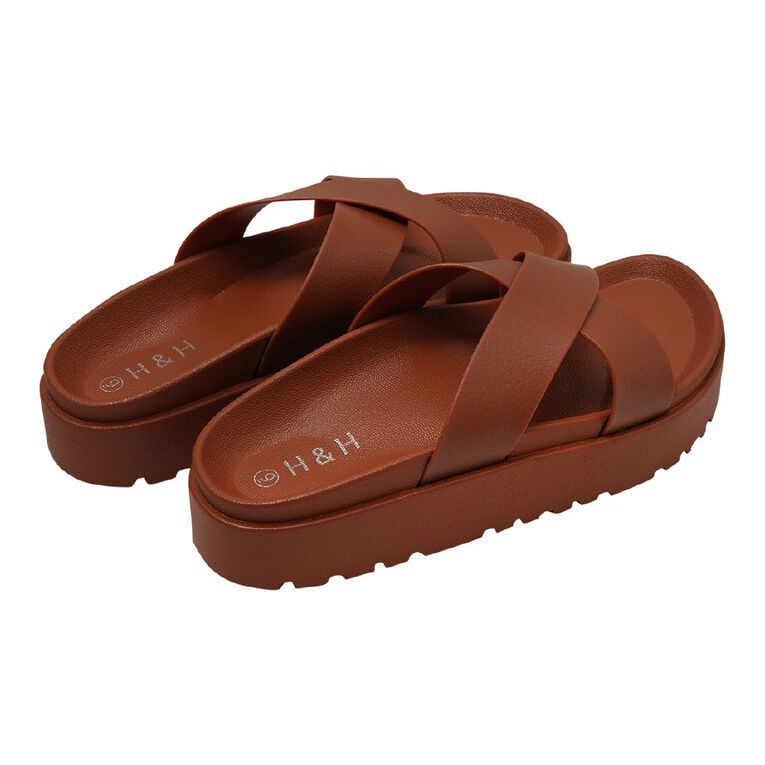 H&H Women's Crossover Emily Slides, Brown Dark, hi-res