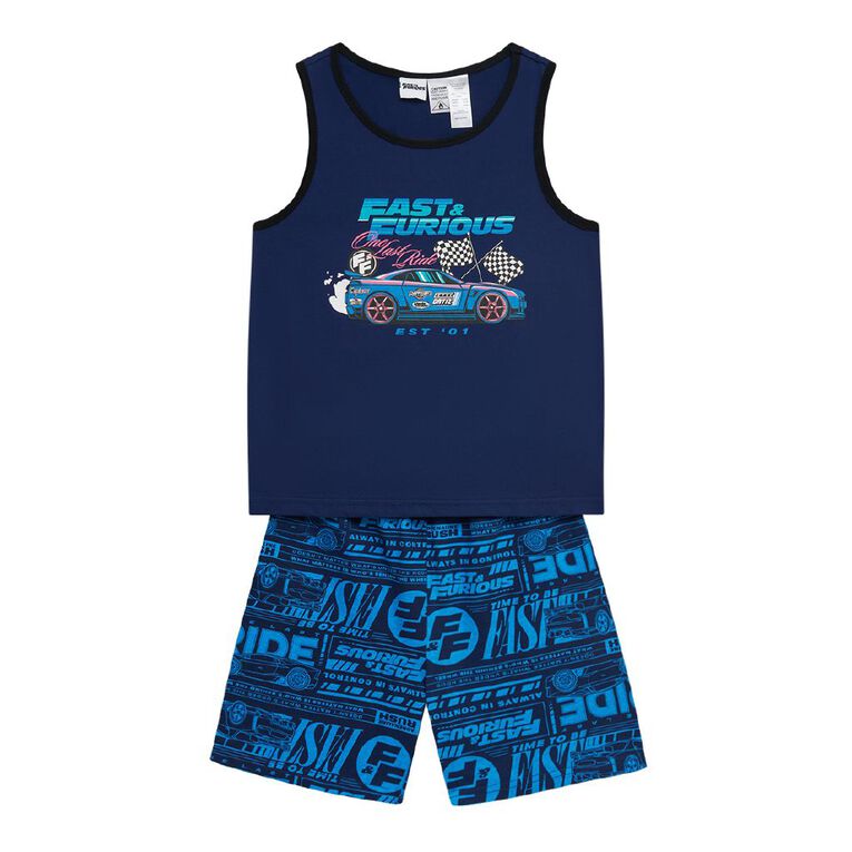 Fast & Furious Boys' Singlet and Short Pyjama Set, Blue Dark, hi-res