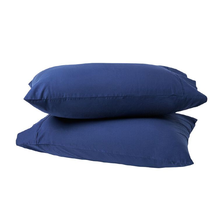 Living & Co 100% Washed Cotton 2 Pack Pillowcase Navy 48cm x 73cm, , hi-res