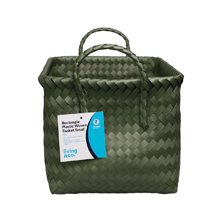 Living & Co Rectangle Plastic Woven Basket Green, , hi-res