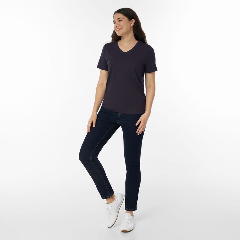 H&H Women's Short Sleeve Cotton V-Neck Tee, Grey Dark, hi-res