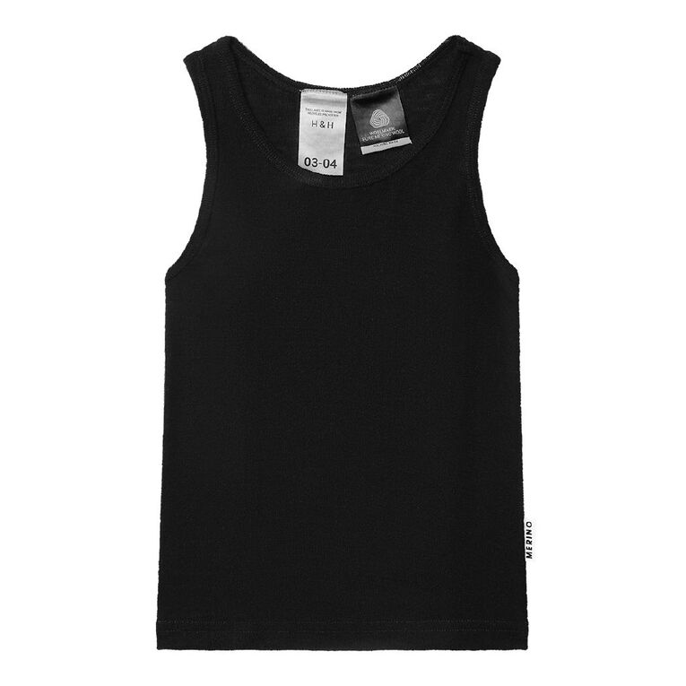 H&H Kids' Merino Thermal Singlet, Black, hi-res