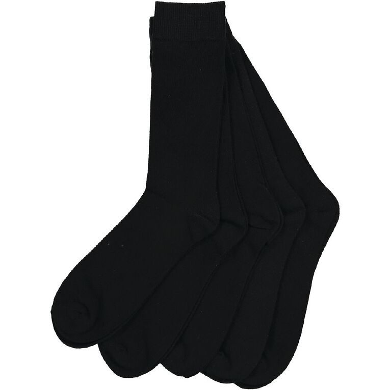 H&H Men's Plain Crew Socks 5 Pack, Black, hi-res