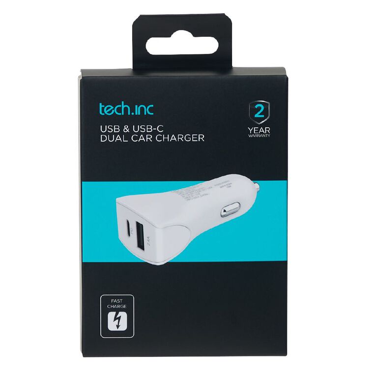 Tech.Inc USB-C + A 32W PD Dual Car Charger White, , hi-res
