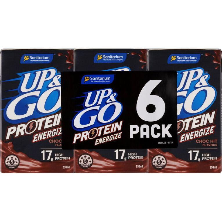 Sanitarium Up&Go Protein Energize Chocolate 250ml 6 Pack, , hi-res