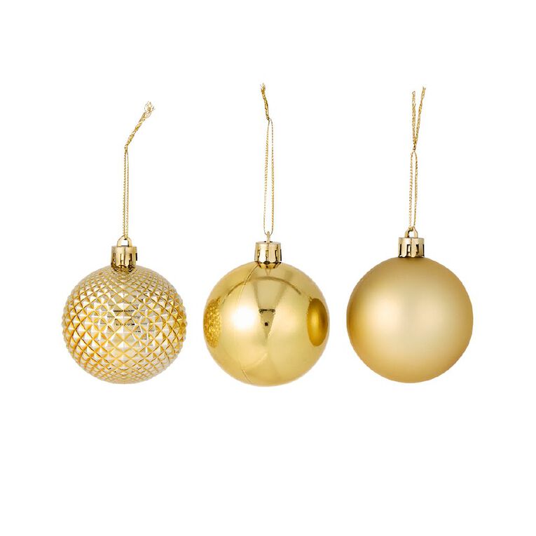 Wonderland Christmas Baubles 6cm Gold 10 Pack, , hi-res
