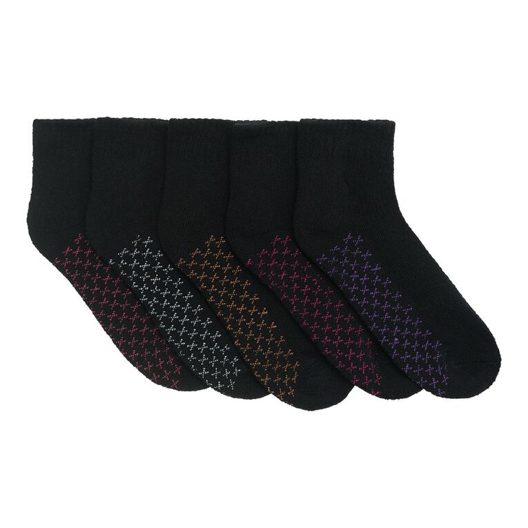 Active Intent Girls' Quarter Crew Cushioned Socks 5 Pack, Black, hi-res