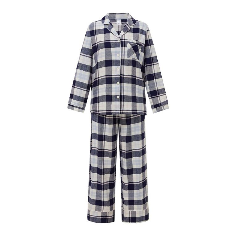 H&H Women's Boyfriend Flannelette Pyjama Set, Blue Dark, hi-res