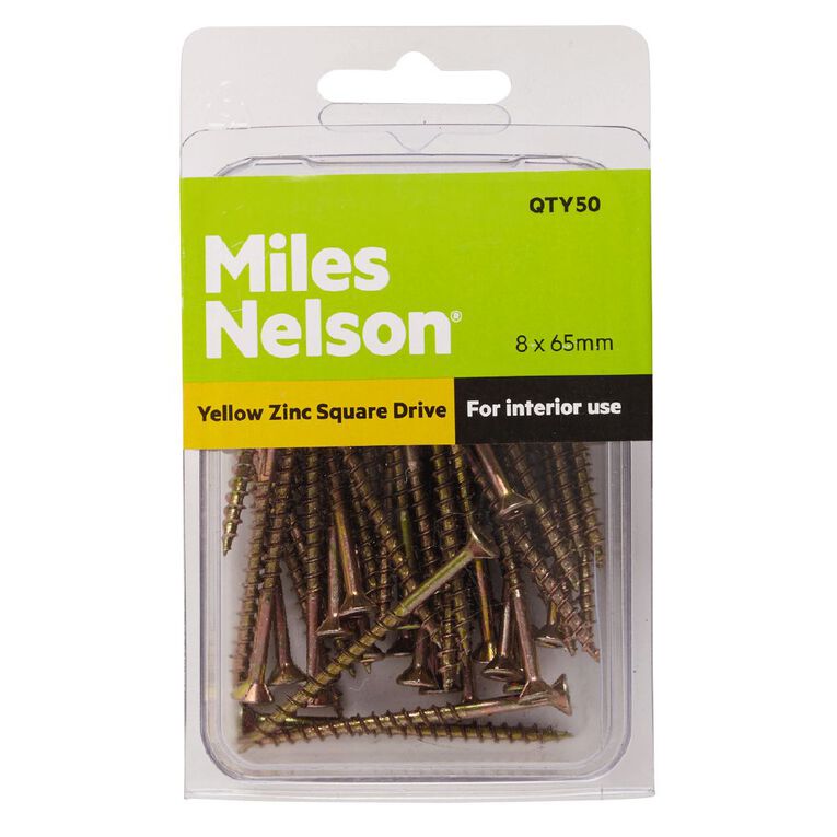 Miles Nelson Yellow Zinc Square Drive Screws 8mm x 65mm, , hi-res
