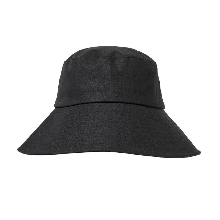 H&H Women's Linen Blend Bucket Hat, Black, hi-res