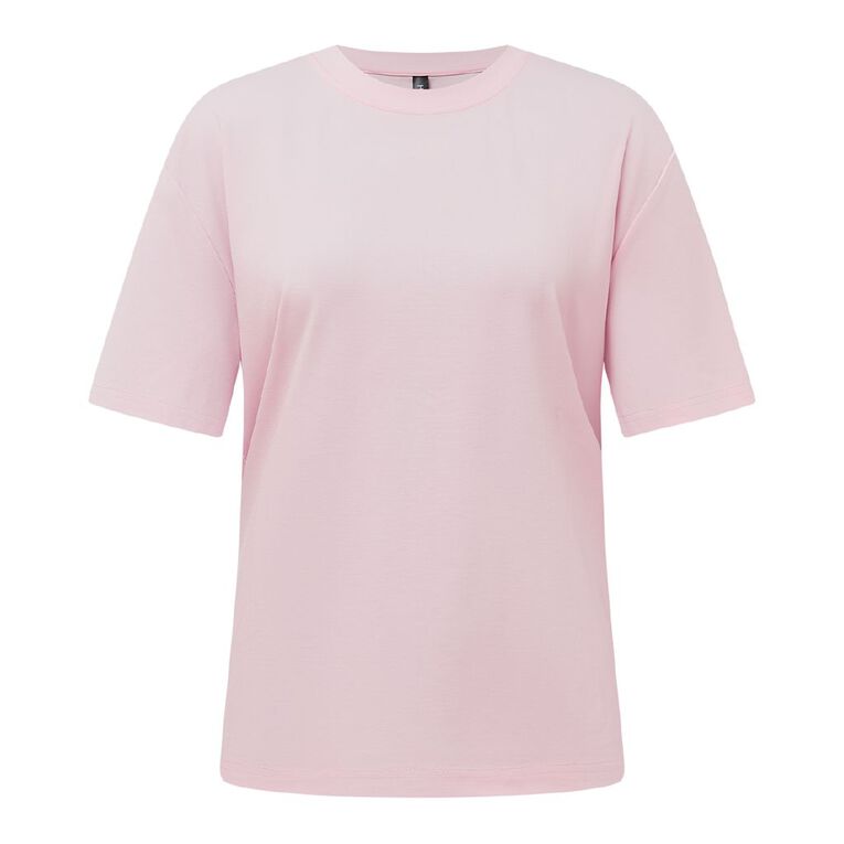 H&H Women's Short Sleeve Boxy Plain Tee, Pink, hi-res