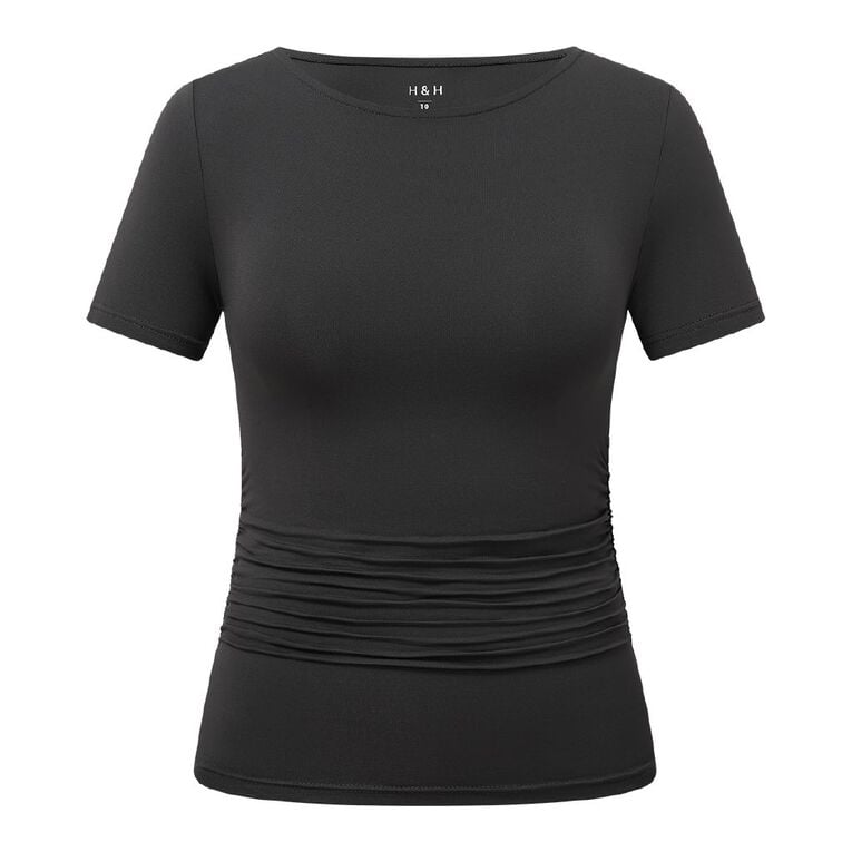 H&H Women's Short Sleeve Contour Print Boat Neck Top, Grey Dark, hi-res