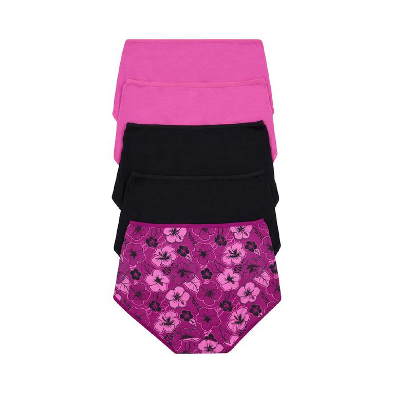 Rio Women's Full Briefs 5 Pack, Black/Pink, hi-res