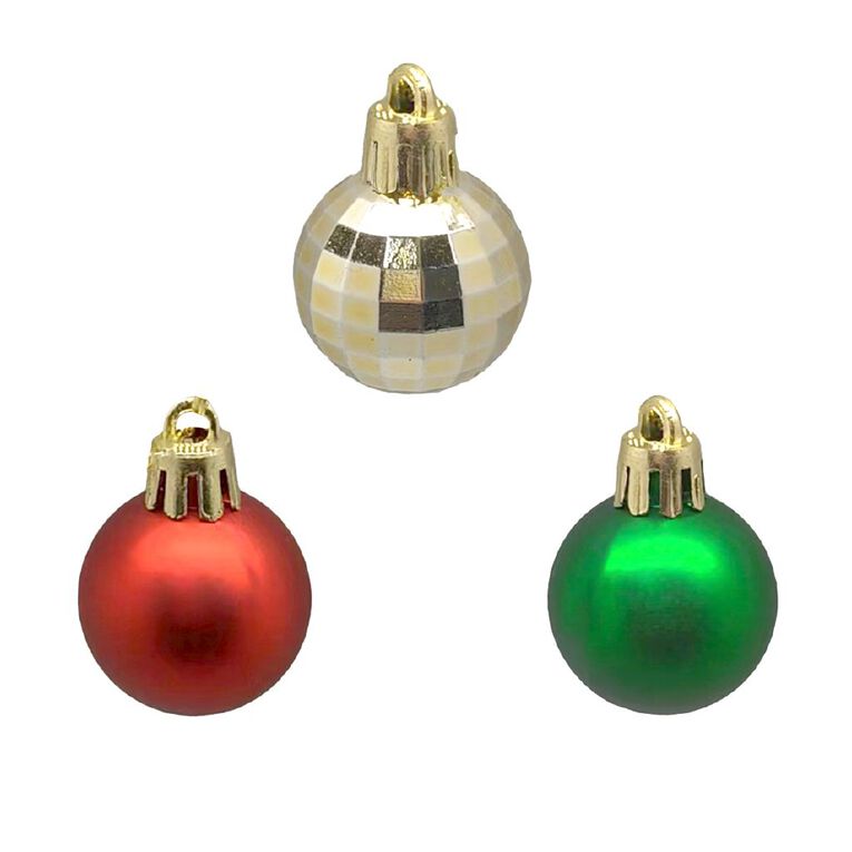 Wonderland Christmas Baubles 3cm Gold/Red/Green 20 Pack, , hi-res
