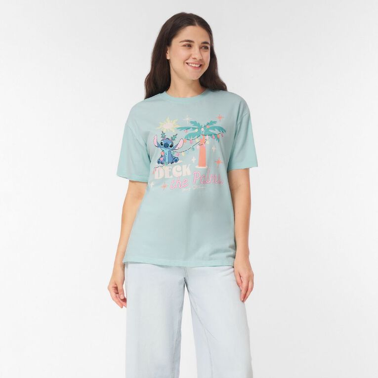 Disney Women's Stitch Christmas Tee, Blue Light, hi-res