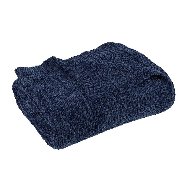 Living & Co Throw Chenille Blue 127cm x 152cm, , hi-res