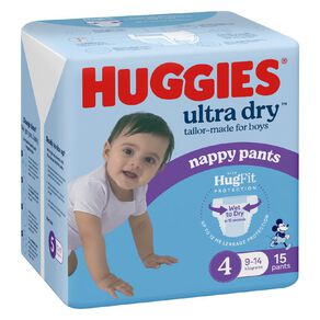 Huggies Ultra Dry Nappy Pants Toddler Boys' Size 4 9-14kg 15 Pack