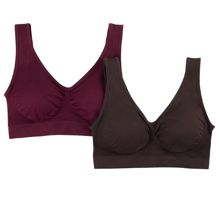 H&H Women's Wirefree Seamless Bra 2 Pack, Brown Dark, hi-res
