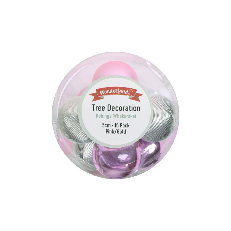 Wonderland Christmas Baubles 5cm Pink & Gold 16 Pack, , hi-res