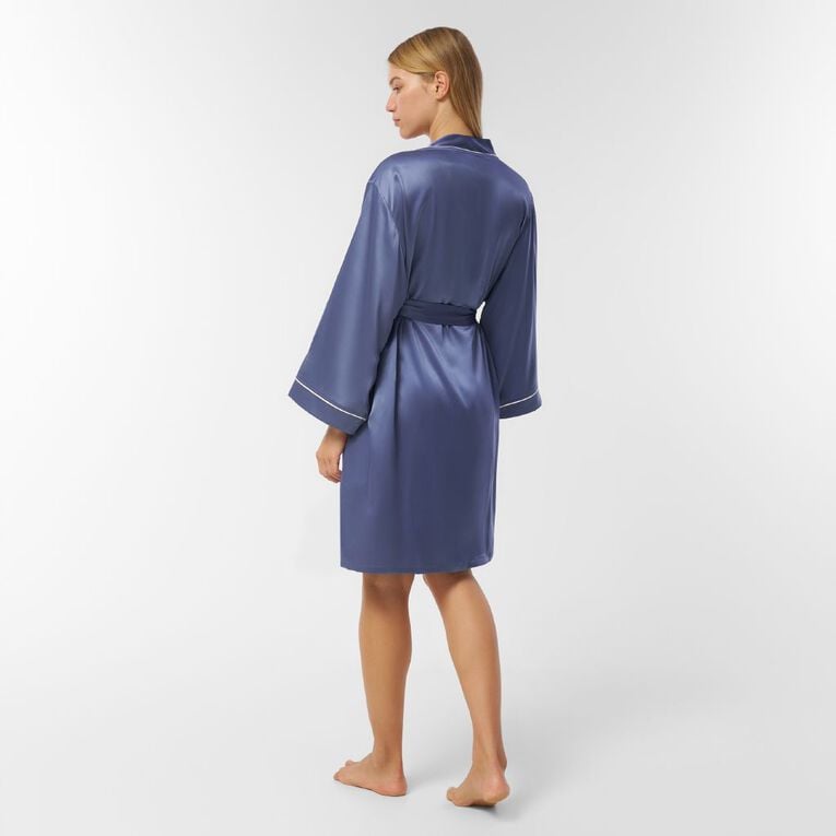 H&H Women's Satin Robe, Blue Mid, hi-res