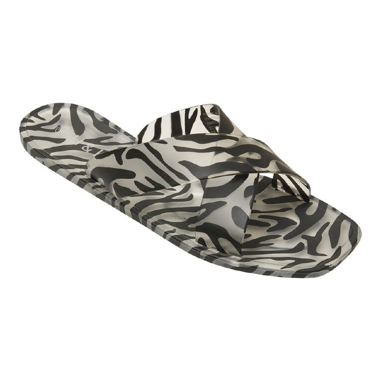 H&H Women's Poppy Xover Slides, Black/White, hi-res