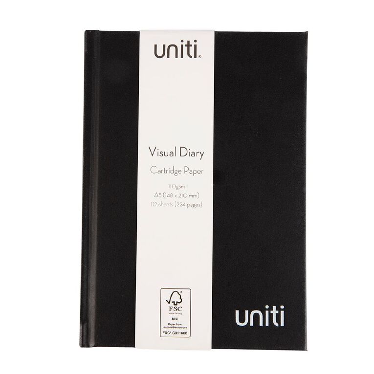 Uniti Visual Diary Hardback 110gsm 112 Sheets Black A5, , hi-res
