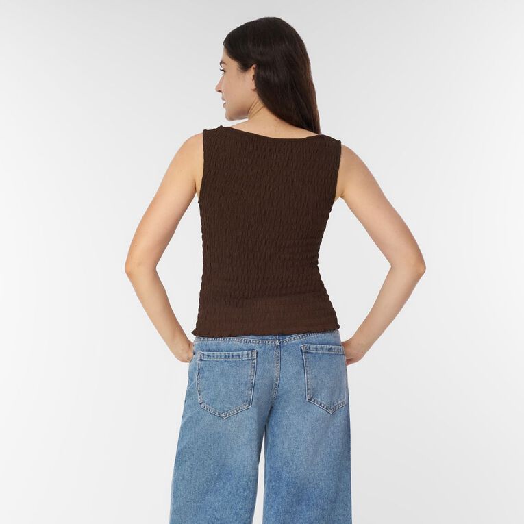 H&H Women's Shirred Tank Top, Brown Dark, hi-res