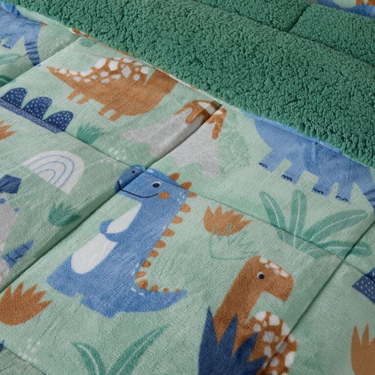 Living & Co Kids Plush Comforter Set Sherpa Reverse Dinosaur Green, , hi-res