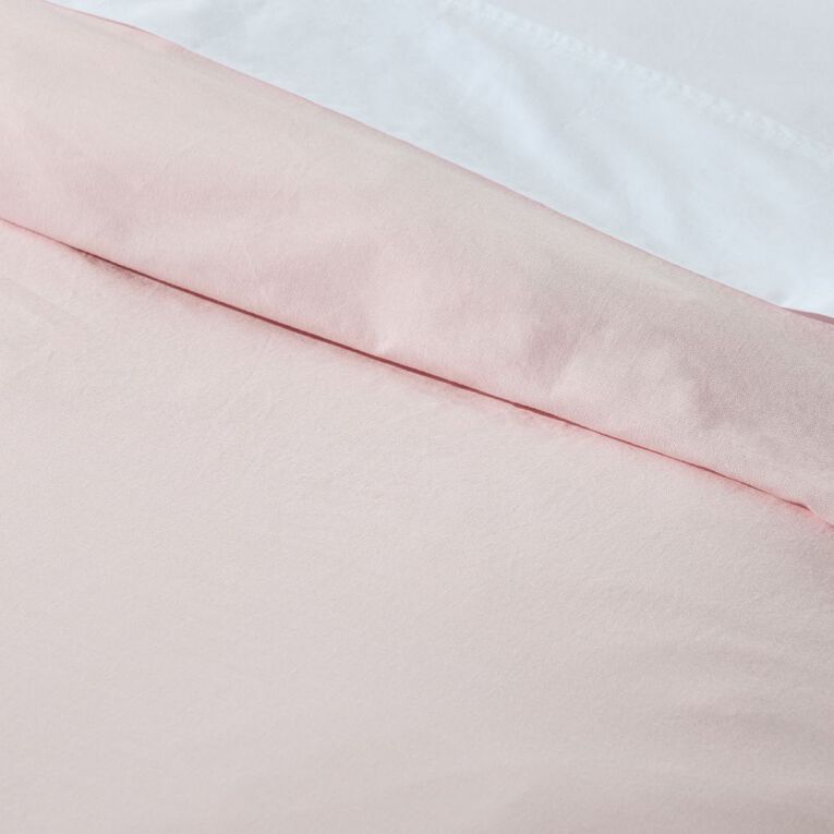 Living & Co Duvet Cover Set Washed Cotton Pink Single, Pink, hi-res
