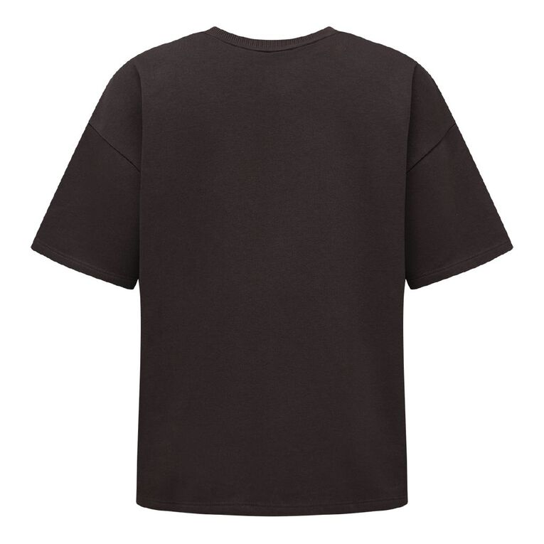 H&H Women's Short Sleeve Boxy Terry Tee, Brown Dark, hi-res
