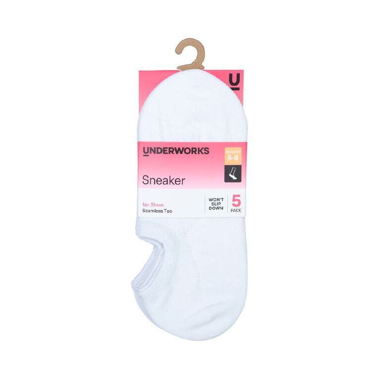 Underworks Women's Sneaker Socks 5 Pack, White, hi-res