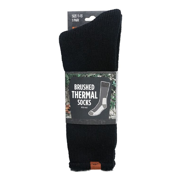 Back Country Adults' Brushed Thermal Socks 1 Pack, Black, hi-res