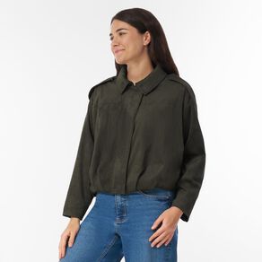 H&H Women's Suede Pleated Bomber Jacket