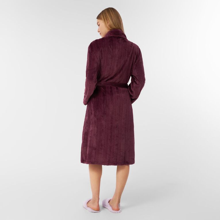 H&H Women's Coral Fleece Jacquard Robe, Red Mid, hi-res