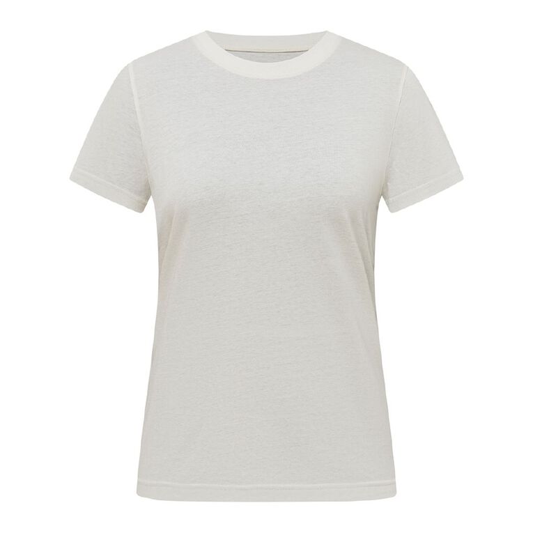 H&H Women's Short Sleeve Crew Neck Cotton Tee, Cream, hi-res