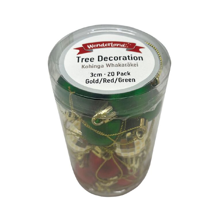 Wonderland Christmas Baubles 3cm Gold/Red/Green 20 Pack, , hi-res