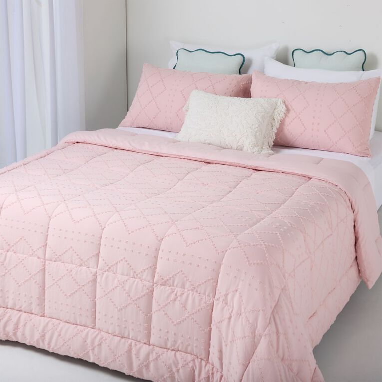 Living & Co 3 Piece Comforter Set Geo Tufted Pink Queen, , hi-res