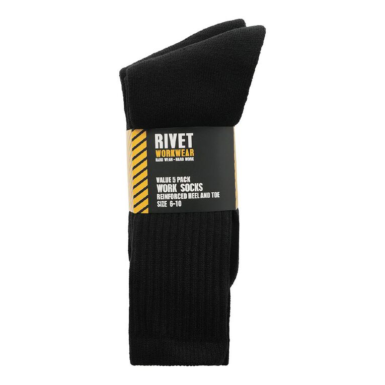 Rivet Men's Work Socks Value 5 Pack, Black, hi-res