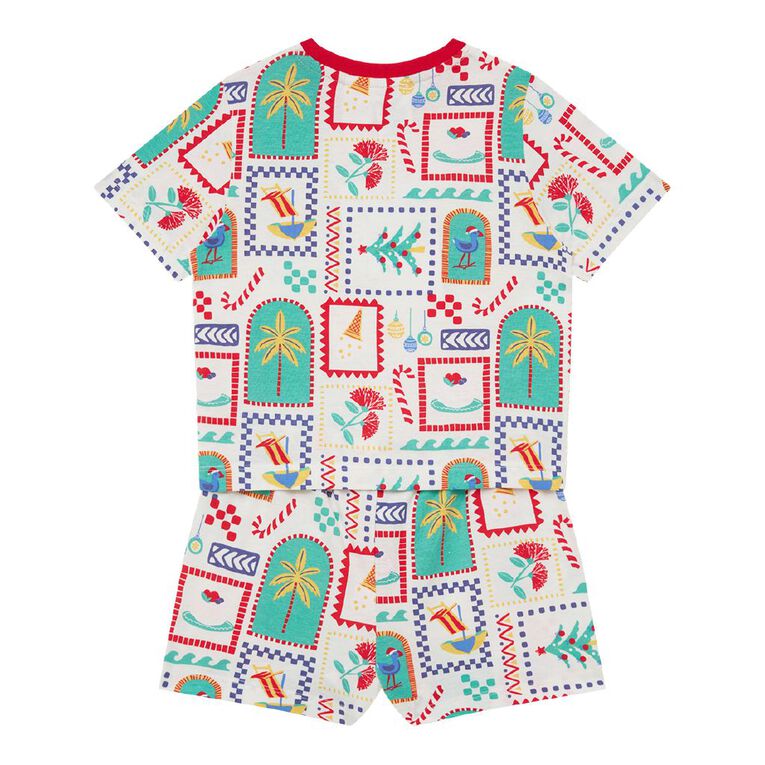 H&H Girls' Family Christmas Tee and Shorts Pyjama Set, Cream, hi-res