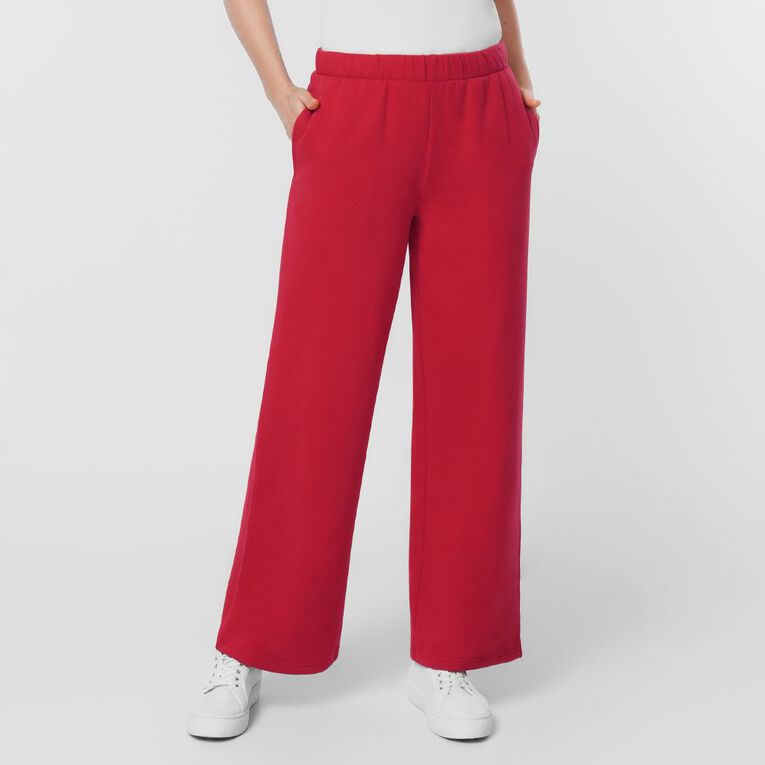 H&H Women's Wide Leg Track Pants, Red Mid, hi-res
