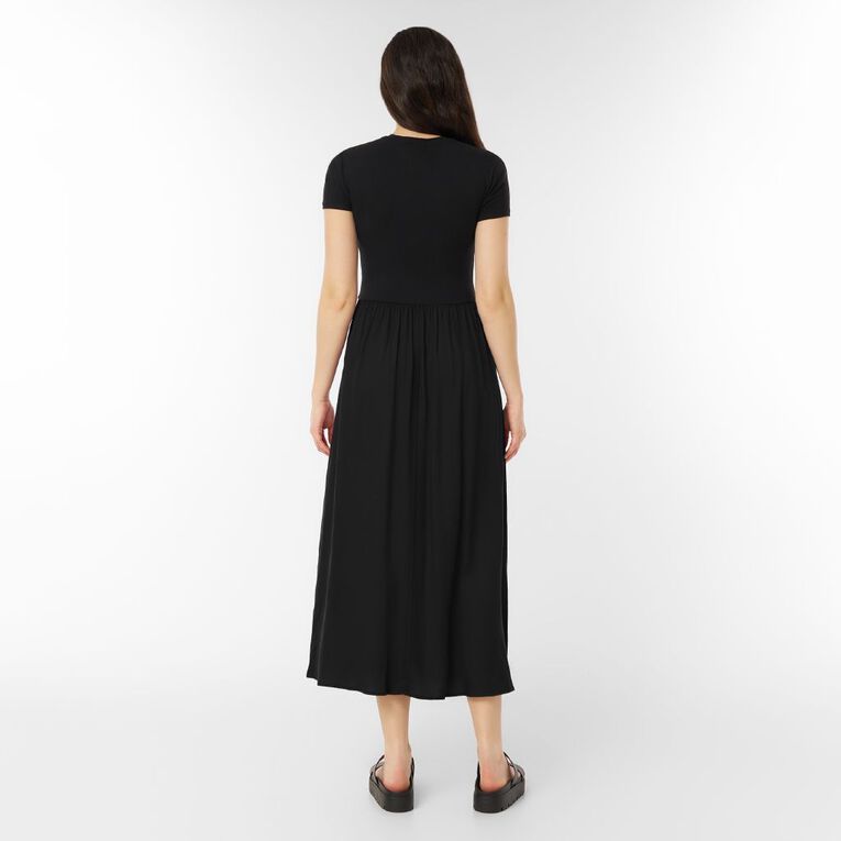 H&H Women's Short Sleeve Ribbed Bodice Midaxi, Black, hi-res