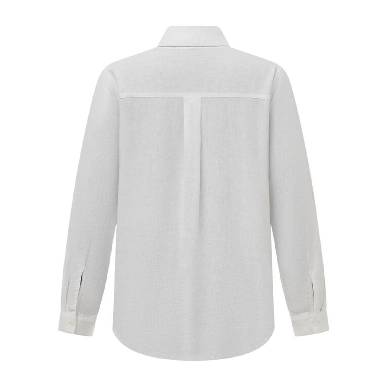 H&H Women's Long Sleeve Essential Linen Blend Shirt, White, hi-res