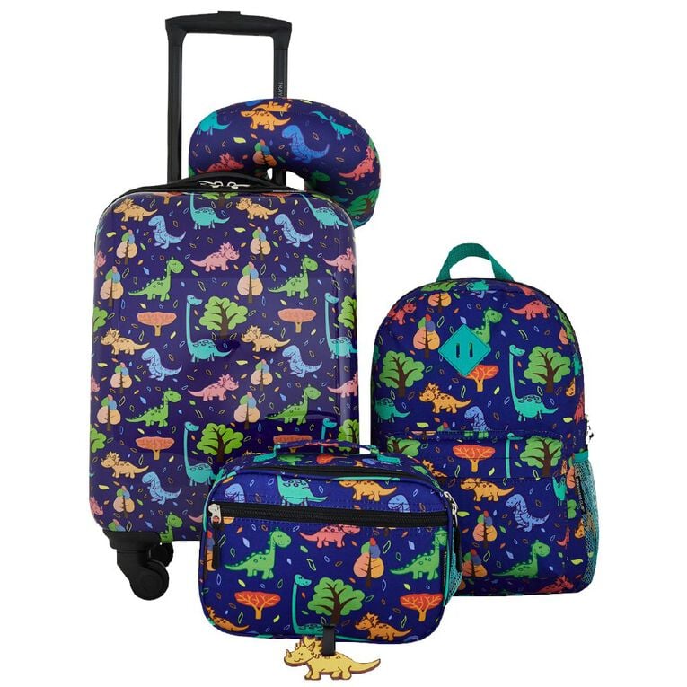Travelers Club 5 Piece Luggage Set Dinosaur Blue, , hi-res