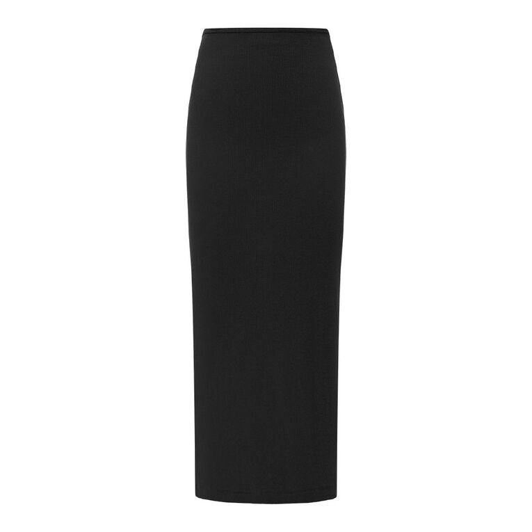 H&H Women's Rib Knit Maxi Skirt, Black, hi-res
