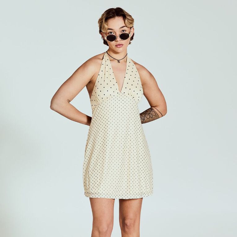 BRDRLESS Pippa Halter Mesh Mini Dress, Yellow Light, hi-res