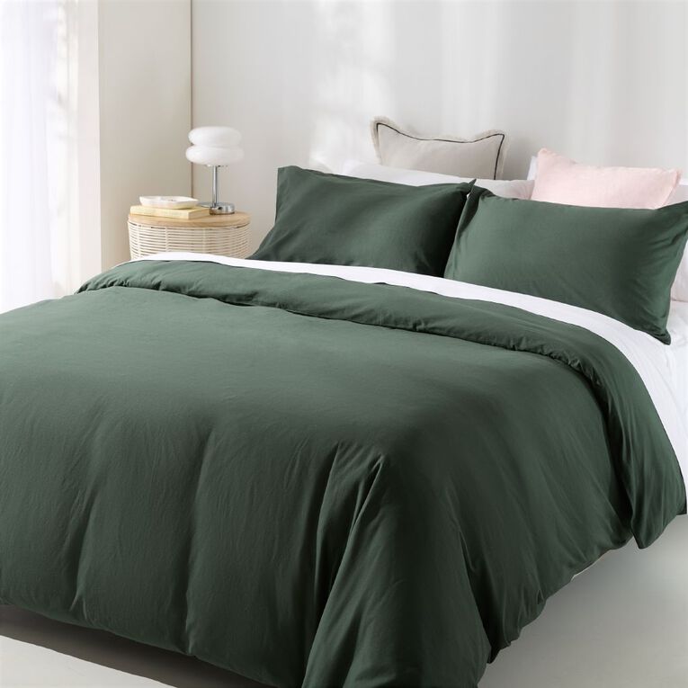 Living & Co Duvet Cover Set Washed Cotton Forest King, Forest, hi-res